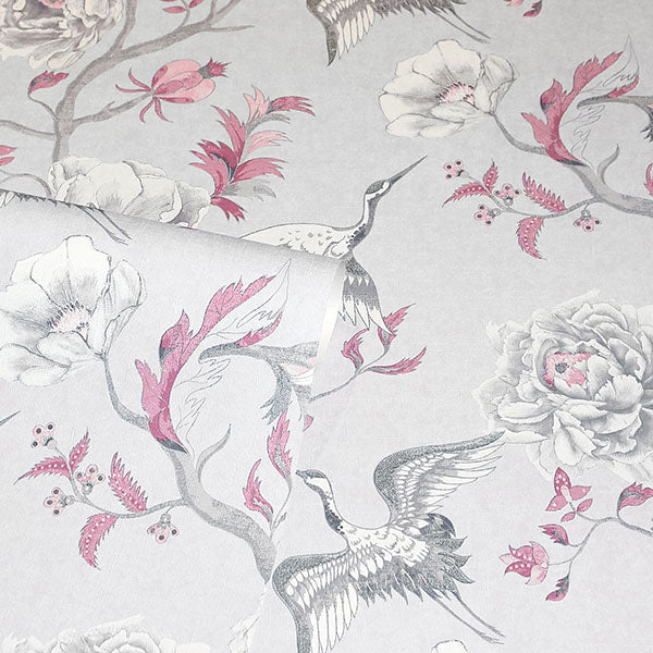Maggie Light Grey by Arthouse Cranes Wallpaper- Brewster Home Fashions AH297400