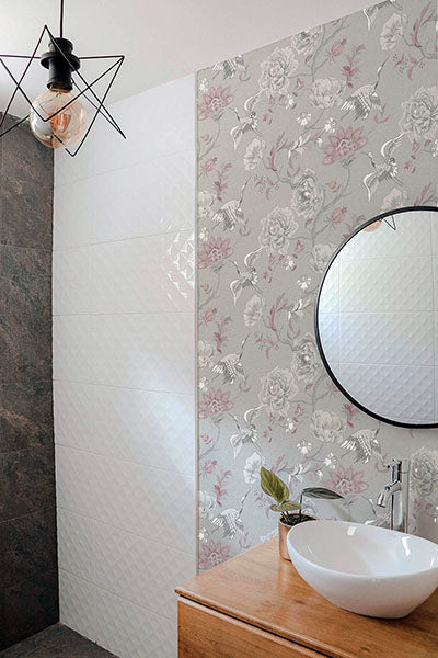 Maggie Light Grey by Arthouse Cranes Wallpaper- Brewster Home Fashions AH297400