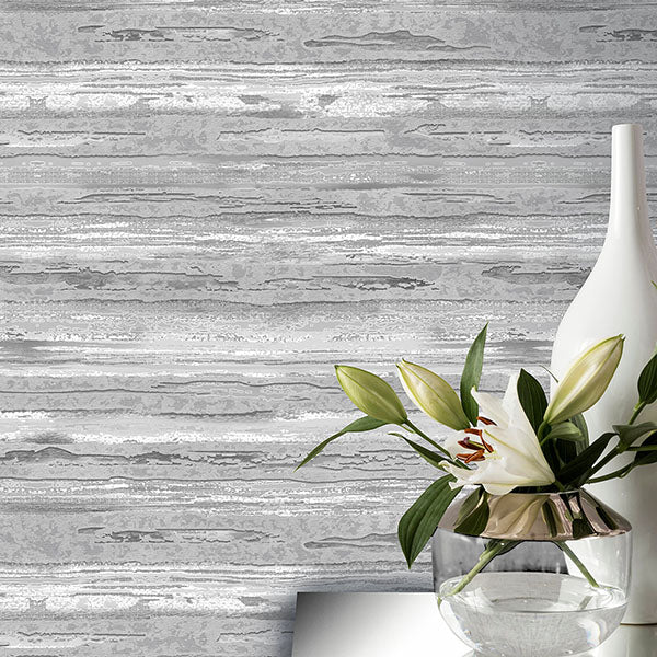 Philomena Silver by Arthouse Striated Wallpaper- Brewster AH297703