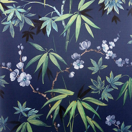Desi Navy Jasmine Garden wallpaper by Arthouse in navy with bamboo and floral motif