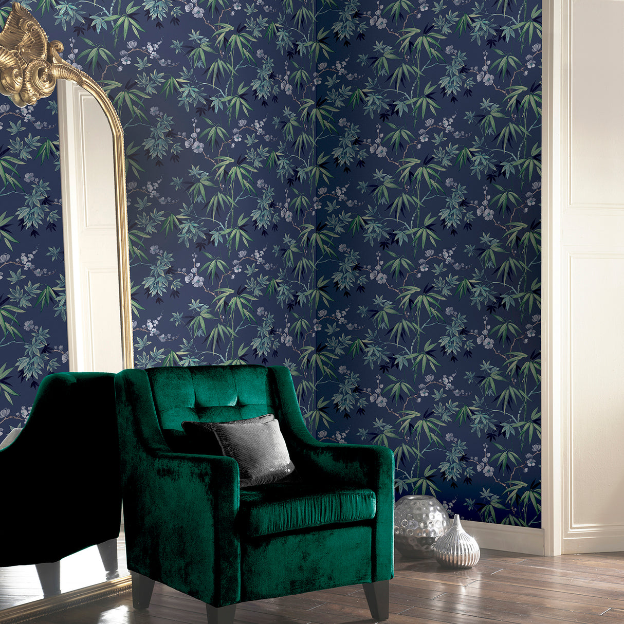 Desi Navy Jasmine Garden by Arthouse Botanical Wallpaper – Brewster Home Fashions AH297800