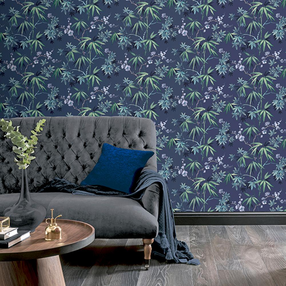 Desi Navy Jasmine Garden by Arthouse Botanical Wallpaper – Brewster Home Fashions AH297800