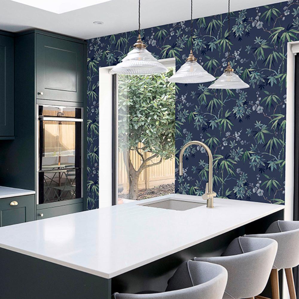Desi Navy Jasmine Garden by Arthouse Botanical Wallpaper – Brewster Home Fashions AH297800