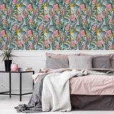 Celia Multicolor by Arthouse Tropical Birds Wallpaper – Brewster Home Fashions AH297905