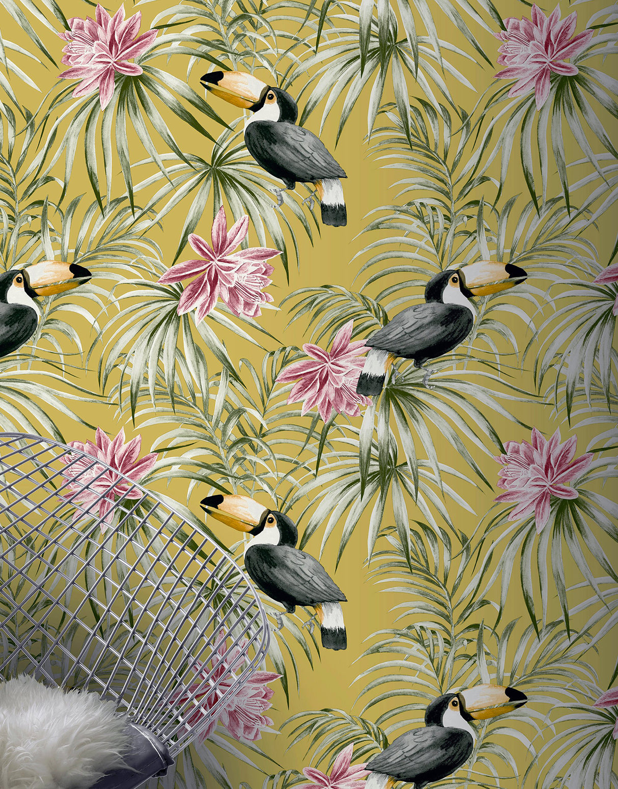 Emmeline Yellow by Arthouse Toucan Wallpaper- Brewster Home Fashions AH298301