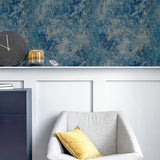 Gideon Dark Blue by Arthouse Distressed Heavyweight Vinyl Wallpaper- Brewster AH298602