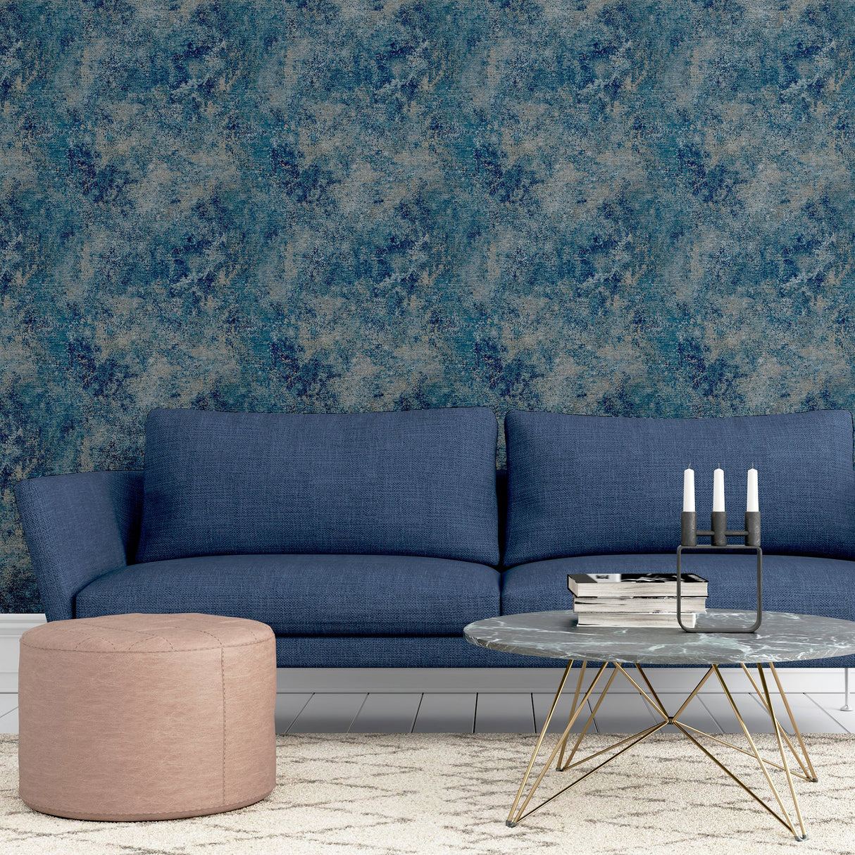 Gideon Dark Blue by Arthouse Distressed Heavyweight Vinyl Wallpaper- Brewster AH298602