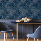 Gideon Dark Blue by Arthouse Distressed Heavyweight Vinyl Wallpaper- Brewster AH298602