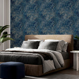 Gideon Dark Blue by Arthouse Distressed Heavyweight Vinyl Wallpaper- Brewster AH298602