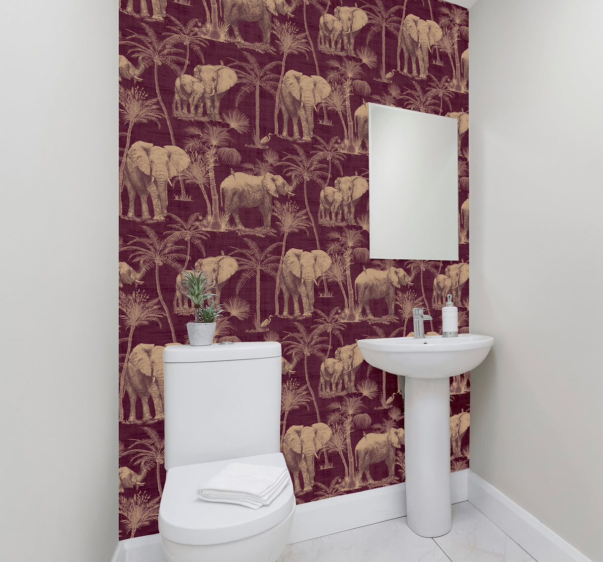 Adelia Maroon by Arthouse Elephant Grove Wallpaper – Brewster Home Fashions AH610701