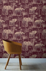 Adelia Maroon by Arthouse Elephant Grove Wallpaper – Brewster Home Fashions AH610701