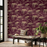 Adelia Maroon by Arthouse Elephant Grove Wallpaper – Brewster Home Fashions AH610701