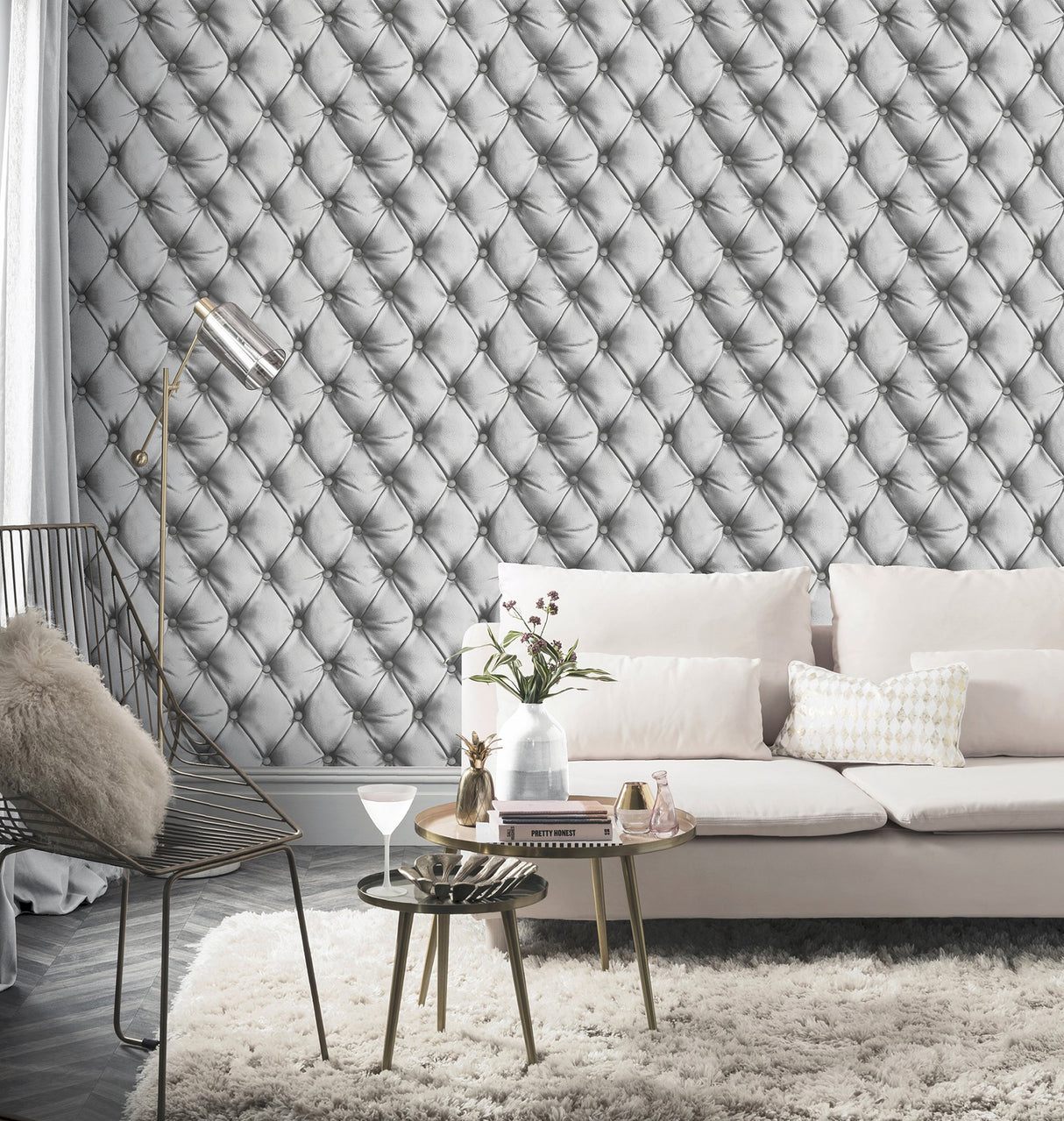 Ella Silver by Arthouse Tufted Wallpaper- Brewster Home Fashions AH618104