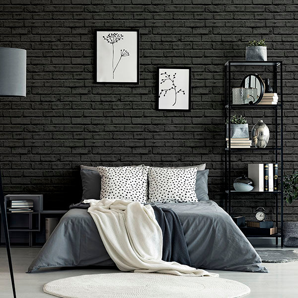Abner Black by Arthouse Brick Wallpaper – Brewster Home Fashions AH623007