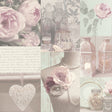 Irene Blush Charlotte College wallpaper by Arthouse – romantic collage of roses, lace, lanterns, and glassware in soft pink tones