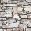 Norman Neutral Stone wallpaper roll showing realistic stacked stone design in greys and tans