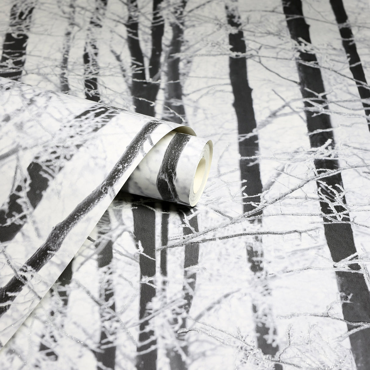Frosted Winter Grove Silver by Arthouse Photorealistic Trees Wallpaper- Brewster Home Fashions AH670200