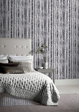 Frosted Winter Grove Silver by Arthouse Photorealistic Trees Wallpaper- Brewster Home Fashions AH670200