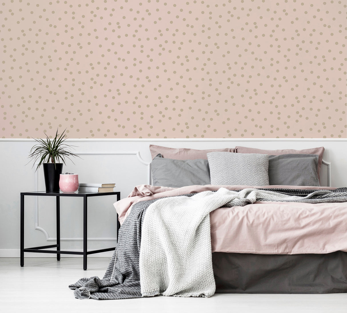 Priscella Blush by Arthouse Metallic Polka Dot Wallpaper – Brewster Home Fashions AH685000