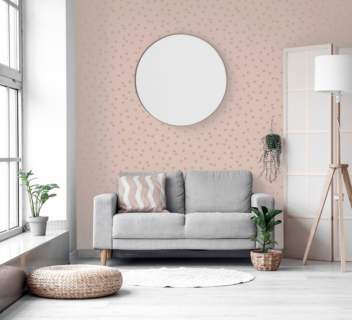 Priscella Blush by Arthouse Metallic Polka Dot Wallpaper – Brewster Home Fashions AH685000