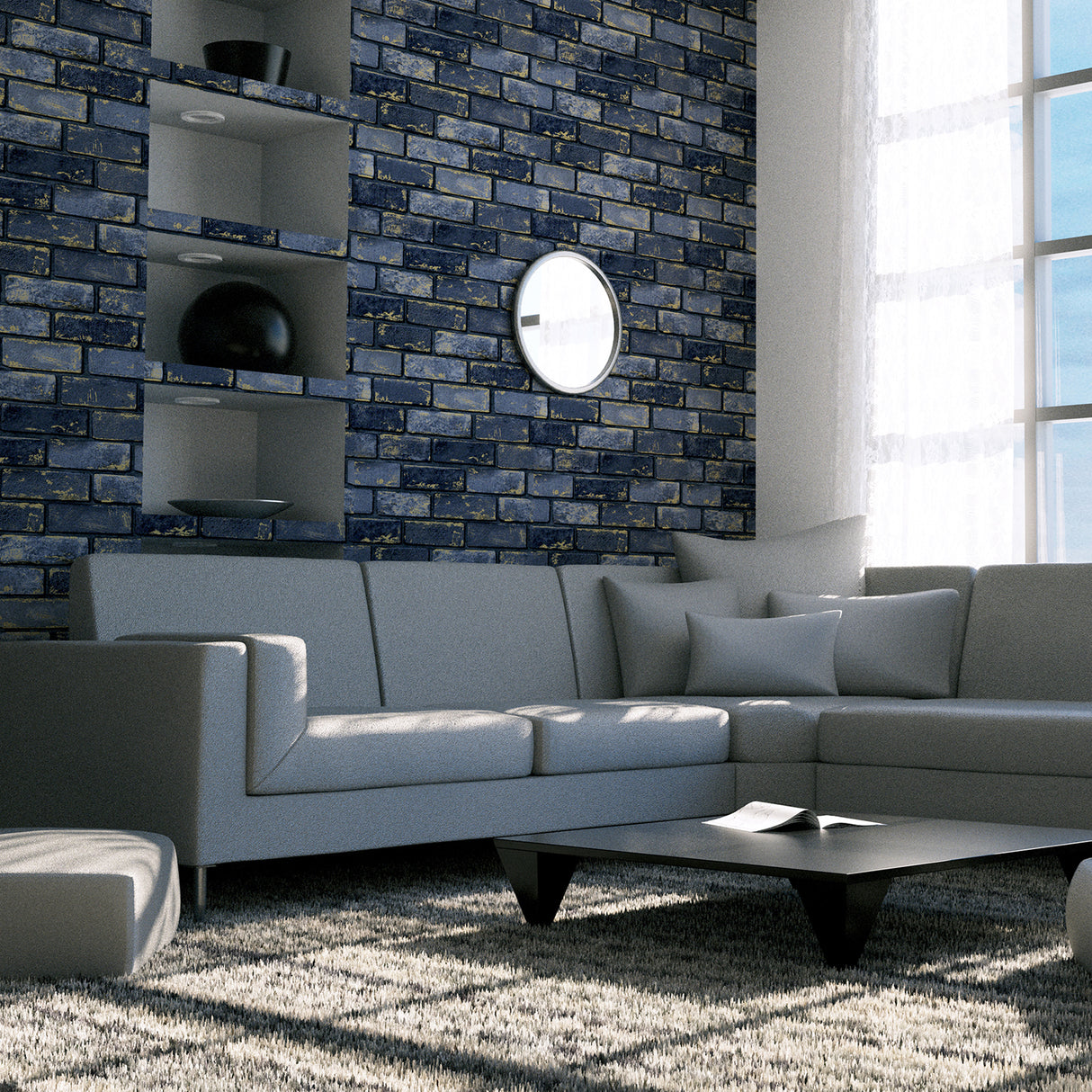 Myron Charcoal by Arthouse Metallic Brick Wallpaper – Brewster Home Fashions AH692200