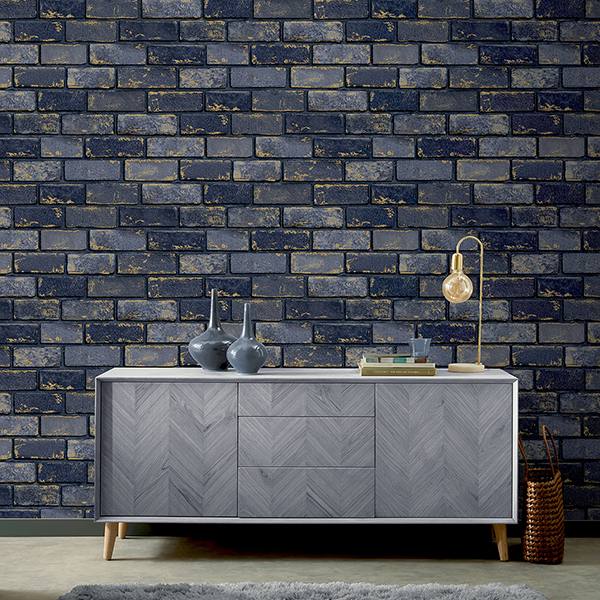 Myron Charcoal by Arthouse Metallic Brick Wallpaper – Brewster Home Fashions AH692200