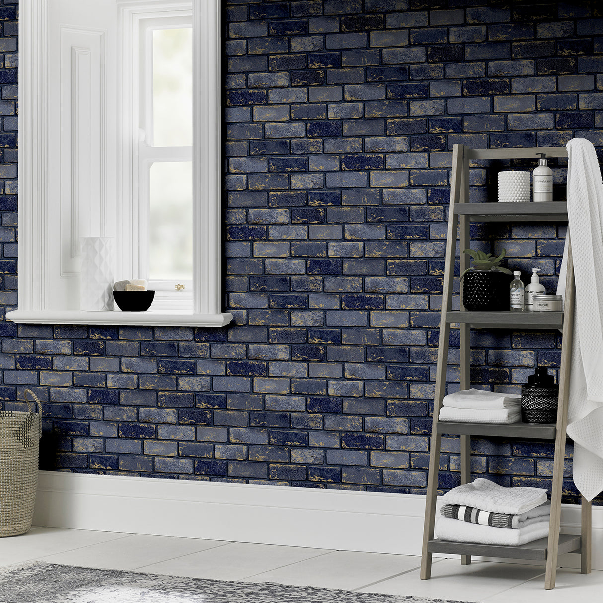 Myron Charcoal by Arthouse Metallic Brick Wallpaper – Brewster Home Fashions AH692200