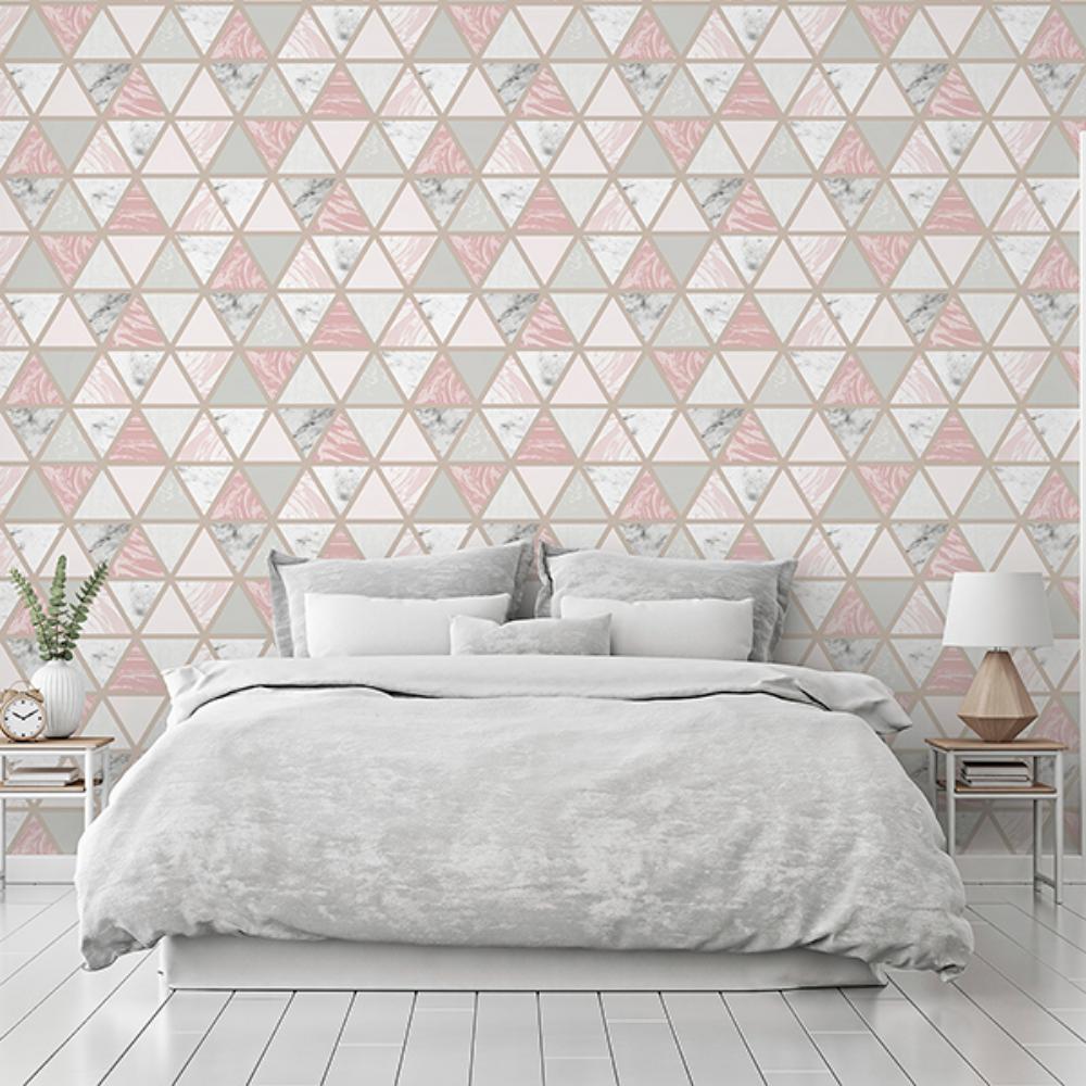 Marcy Pink by Arthouse Triangle Grid Wallpaper – Brewster Home Fashions AH692205