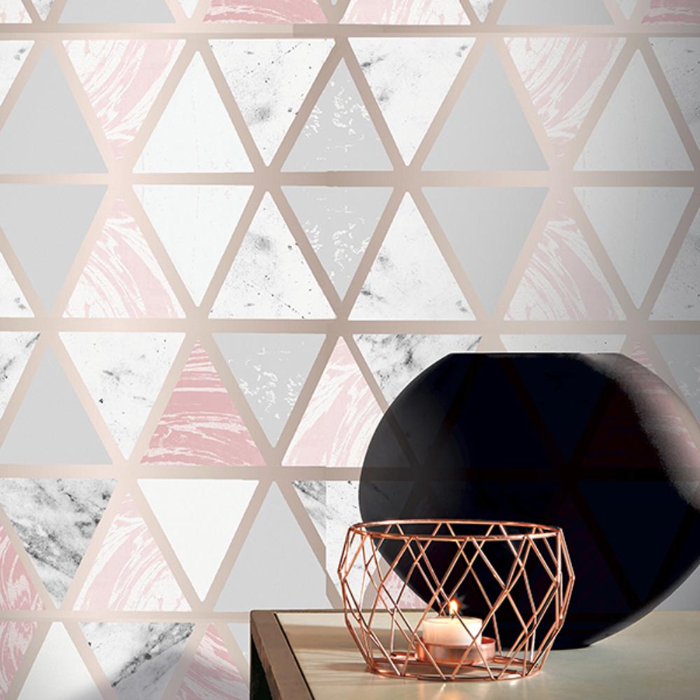 Marcy Pink by Arthouse Triangle Grid Wallpaper – Brewster Home Fashions AH692205