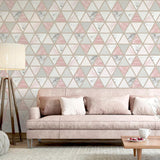 Marcy Pink by Arthouse Triangle Grid Wallpaper – Brewster Home Fashions AH692205