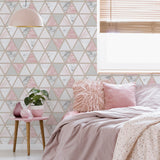 Marcy Pink by Arthouse Triangle Grid Wallpaper – Brewster Home Fashions AH692205