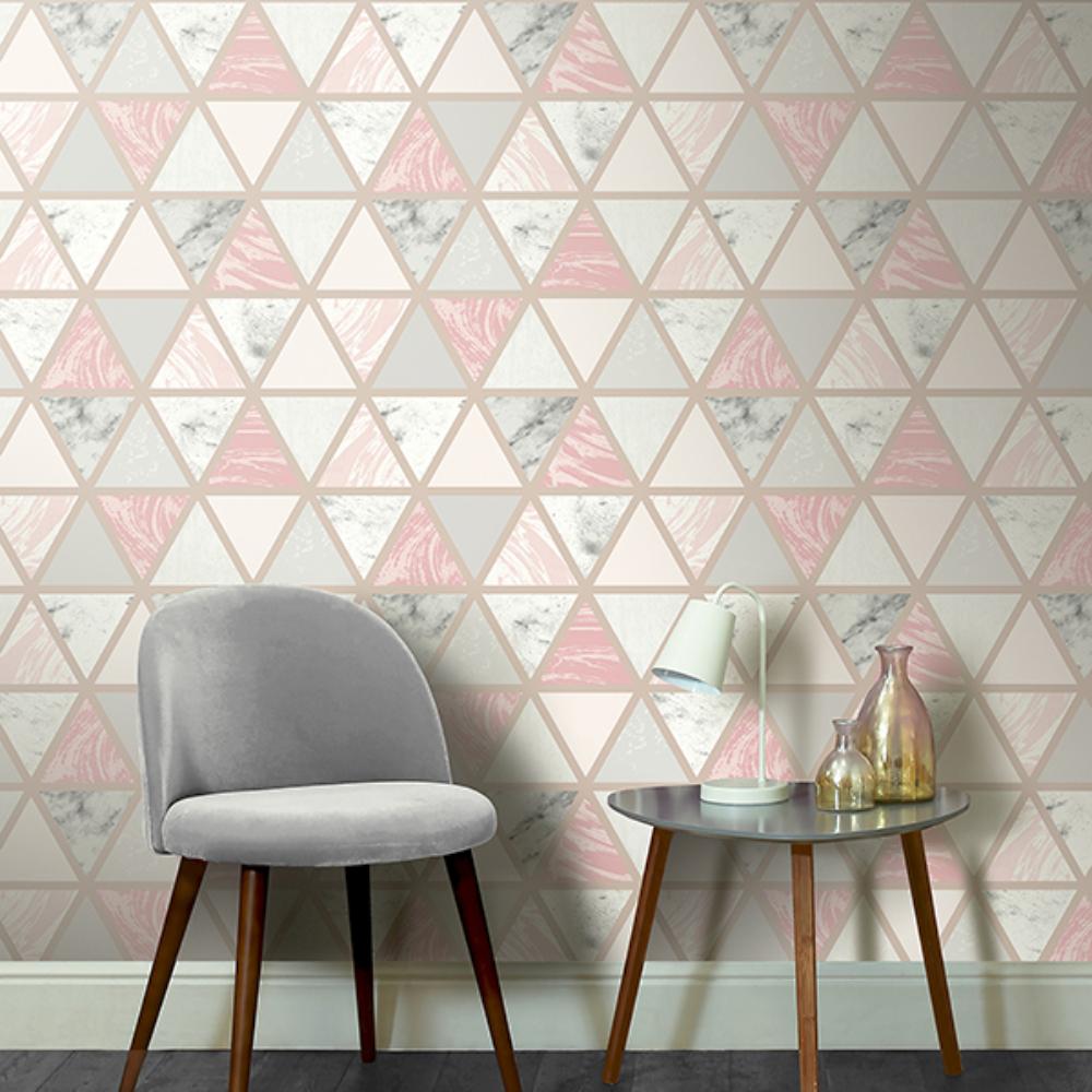 Marcy Pink by Arthouse Triangle Grid Wallpaper – Brewster Home Fashions AH692205