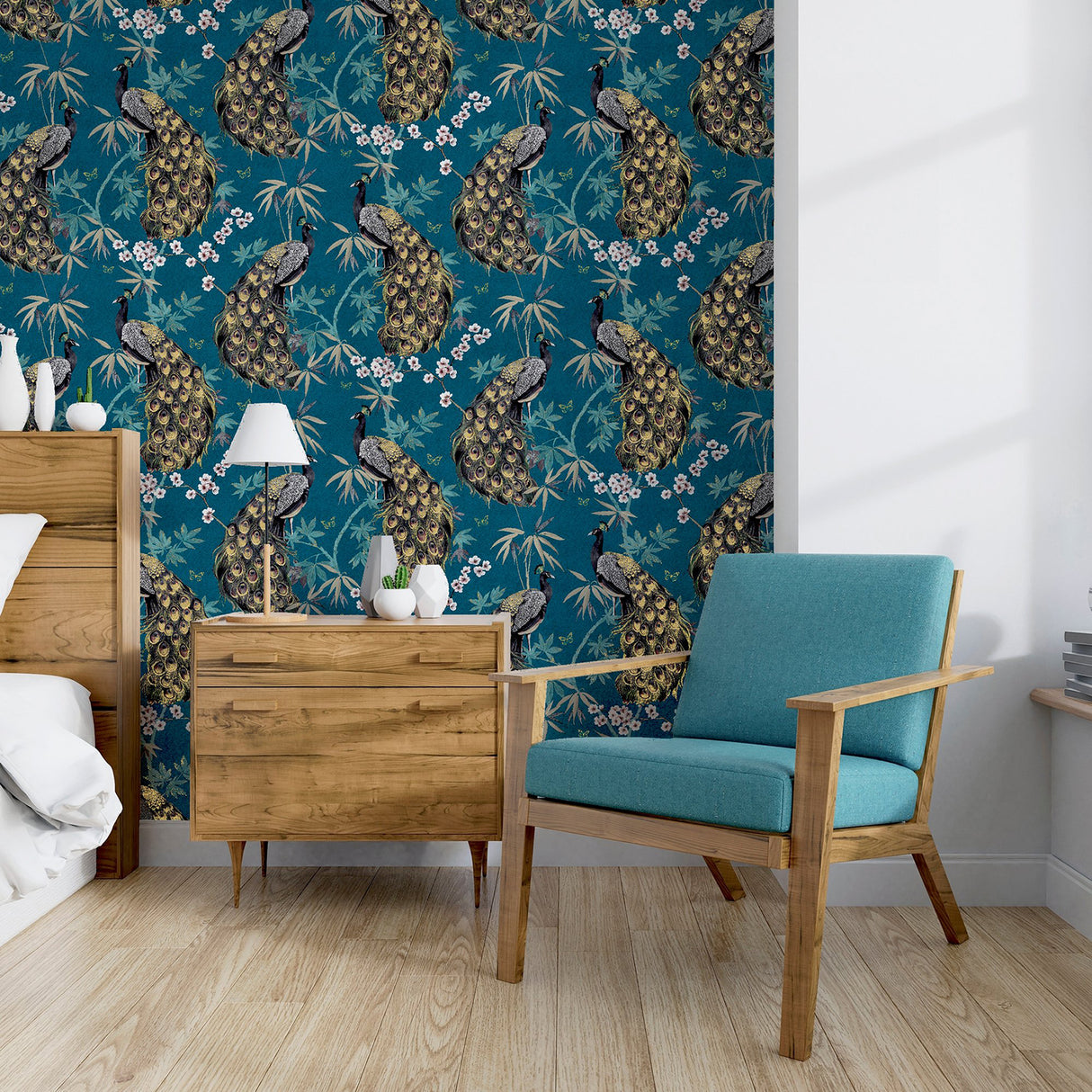Takara Teal by Arthouse Opulent Peacock Wallpaper- Brewster Home Fashions AH692505