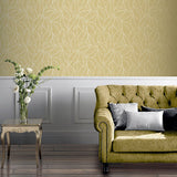 Mavis Mustard by Arthouse Leaf Wallpaper- Brewster Home Fashions AH692506