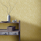 Mavis Mustard by Arthouse Leaf Wallpaper- Brewster Home Fashions AH692506
