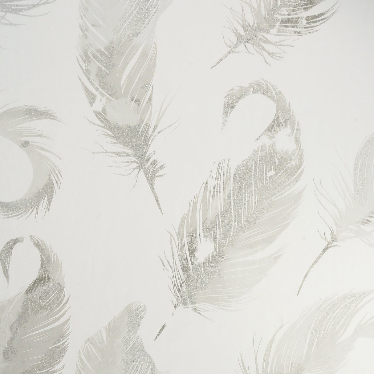 Natsuko Metallic Feathers Wallpaper by Arthouse - AH692601 Neutral Glitter Watercolor Feather Pattern on White Background