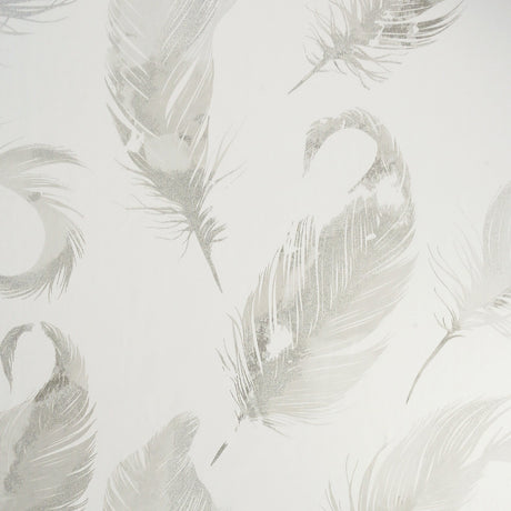 Natsuko Metallic Feathers Wallpaper by Arthouse - AH692601 Neutral Glitter Watercolor Feather Pattern on White Background