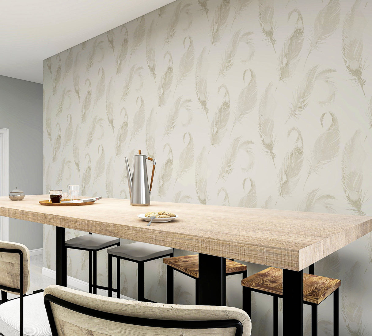 Natsuko Metallic Feathers by Arthouse Neutral Glitter Watercolor Feather Paper Wallpaper 20.9-in by 33-ft Covers 57.5 sq ft - AH692601