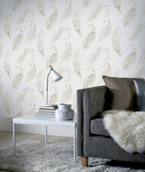 Natsuko Metallic Feathers by Arthouse Neutral Glitter Watercolor Feather Paper Wallpaper 20.9-in by 33-ft Covers 57.5 sq ft - AH692601