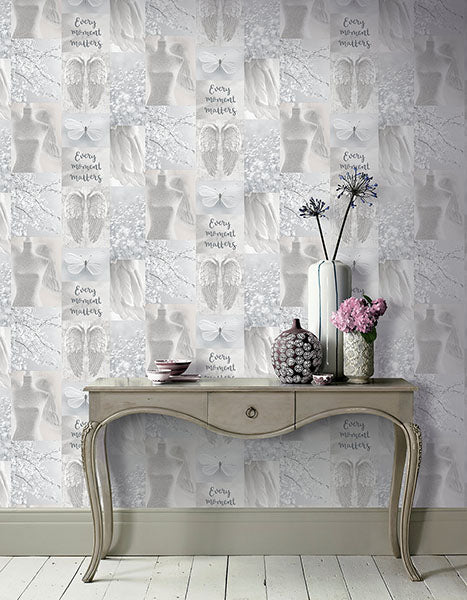 Chou Light Grey by Arthouse Inspirational Wallpaper – Brewster Home Fashions AH692800