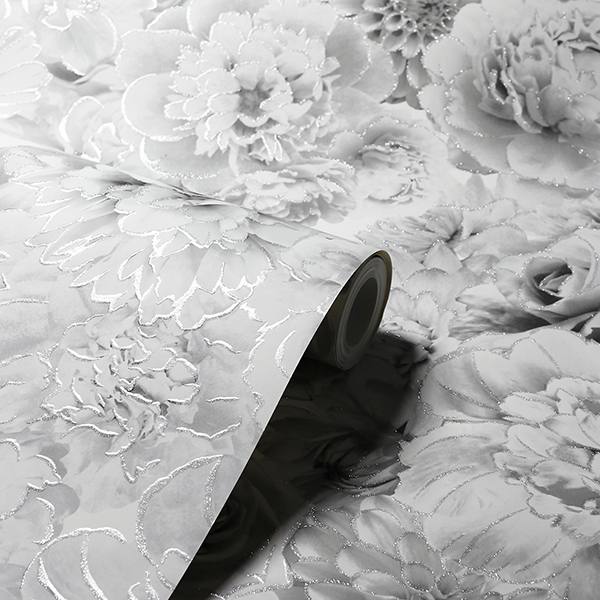 Clarissa Grey by Arthouse Glitter Bloom Wallpaper – Brewster Home Fashions AH692803