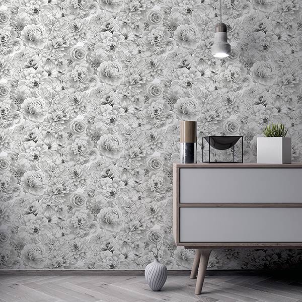 Clarissa Grey by Arthouse Glitter Bloom Wallpaper – Brewster Home Fashions AH692803