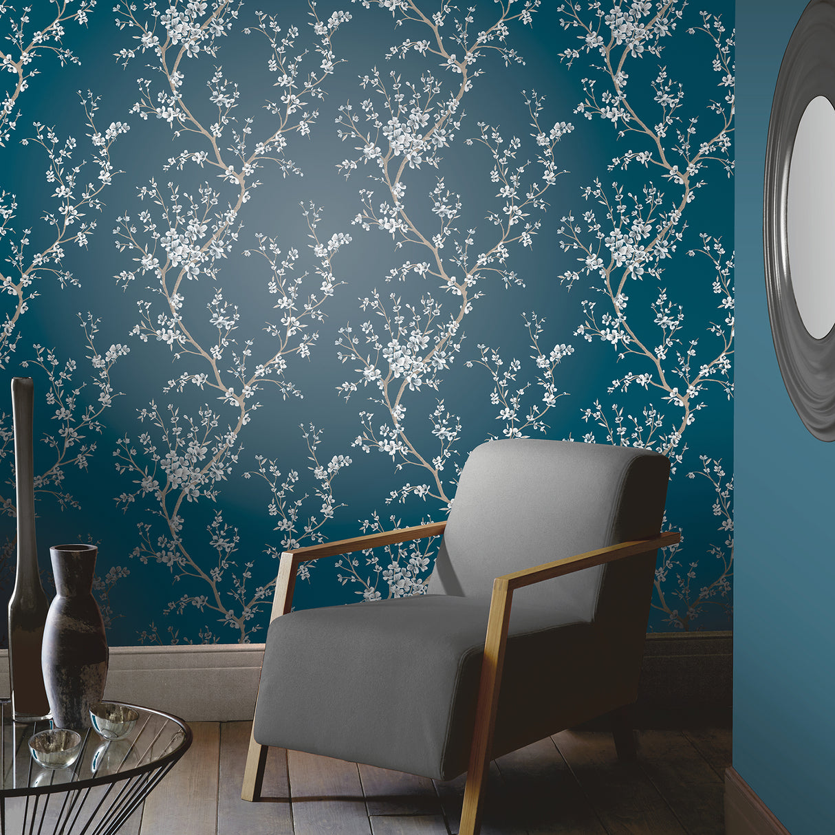 Kaia Blue by Arthouse Flowering Tree Wallpaper – Brewster Home Fashions AH692805