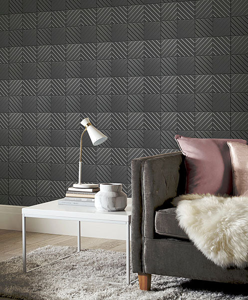 Randall Dark Grey by Arthouse Geometric Wallpaper- Brewster AH692809