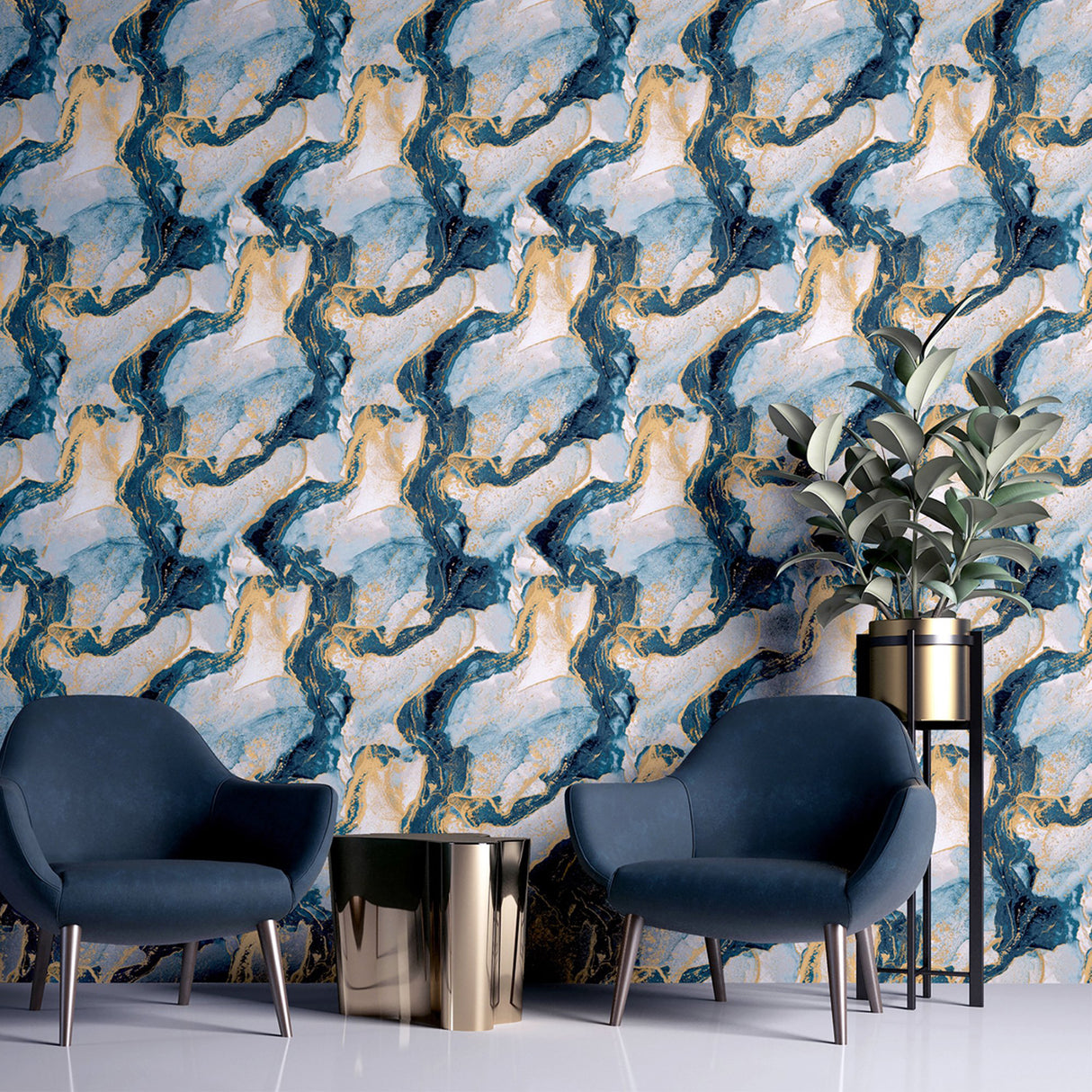 Ursula Dark Blue by Arthouse Abstract Wallpaper- Brewster Home Fashions AH693404