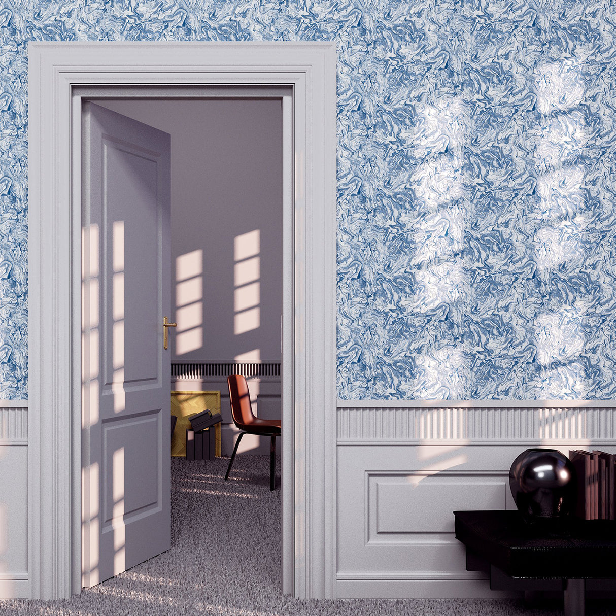 Osgood Navy by Arthouse Marbled Wallpaper – Brewster Home Fashions AH693902