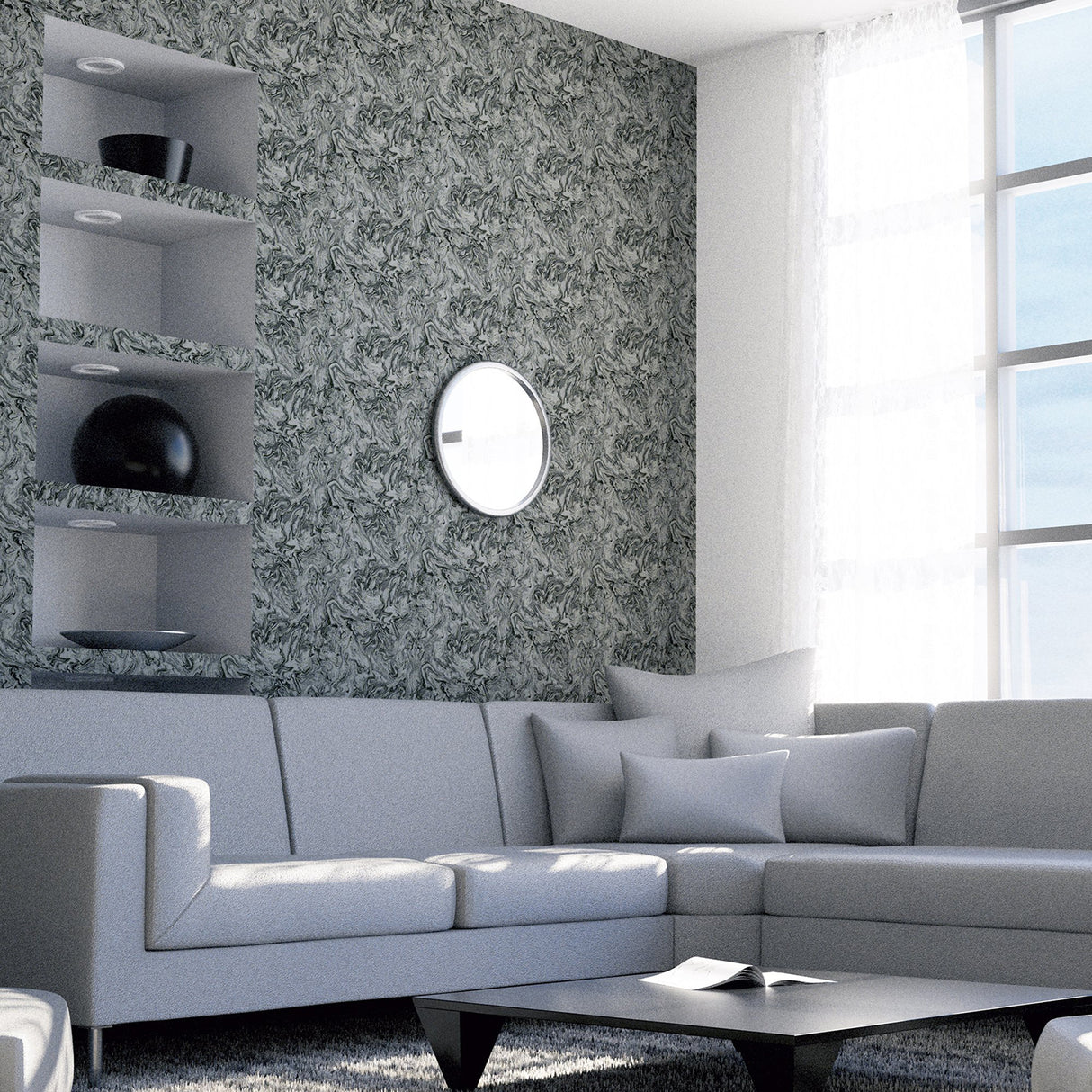 Osgood Charcoal by Arthouse Marbled Wallpaper- Brewster AH693903