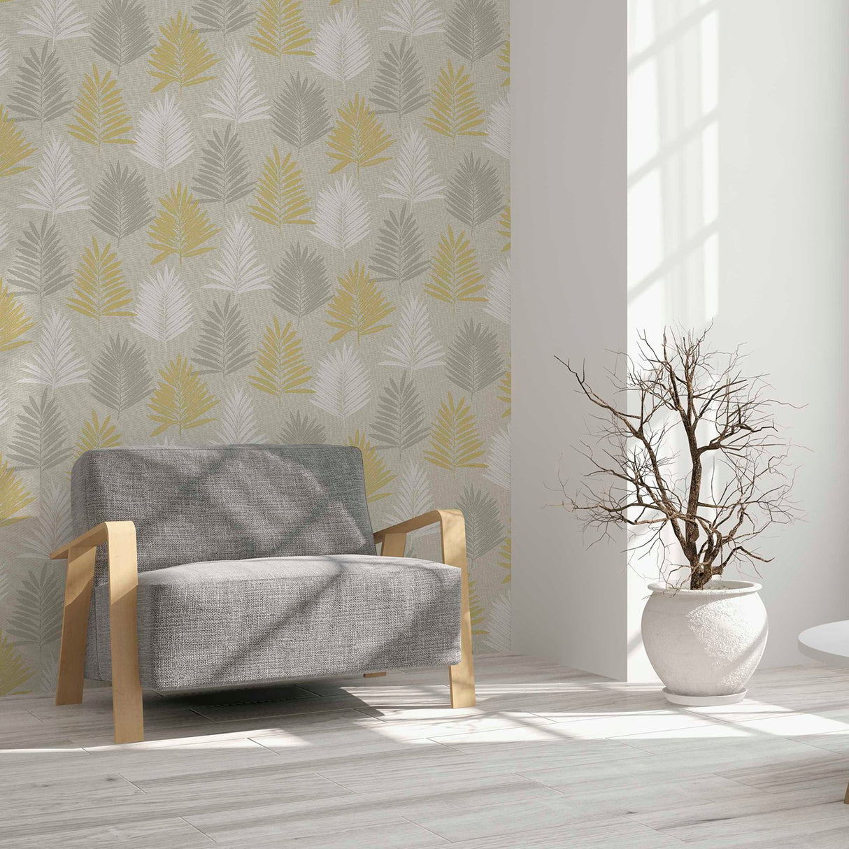 Willis Mustard by Arthouse Palm Frond Wallpaper- Brewster Home Fashions AH697800