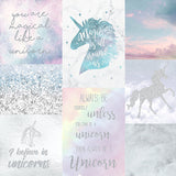 Amalthea Pastel Unicorn wallpaper with unicorn graphics and inspirational quotes in soft pastel colors.