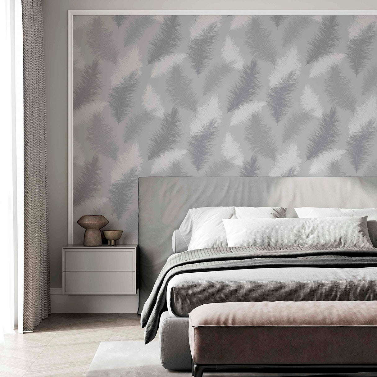 Sussurro Grey by Arthouse Feathers Wallpaper- Brewster Home Fashions AH901705